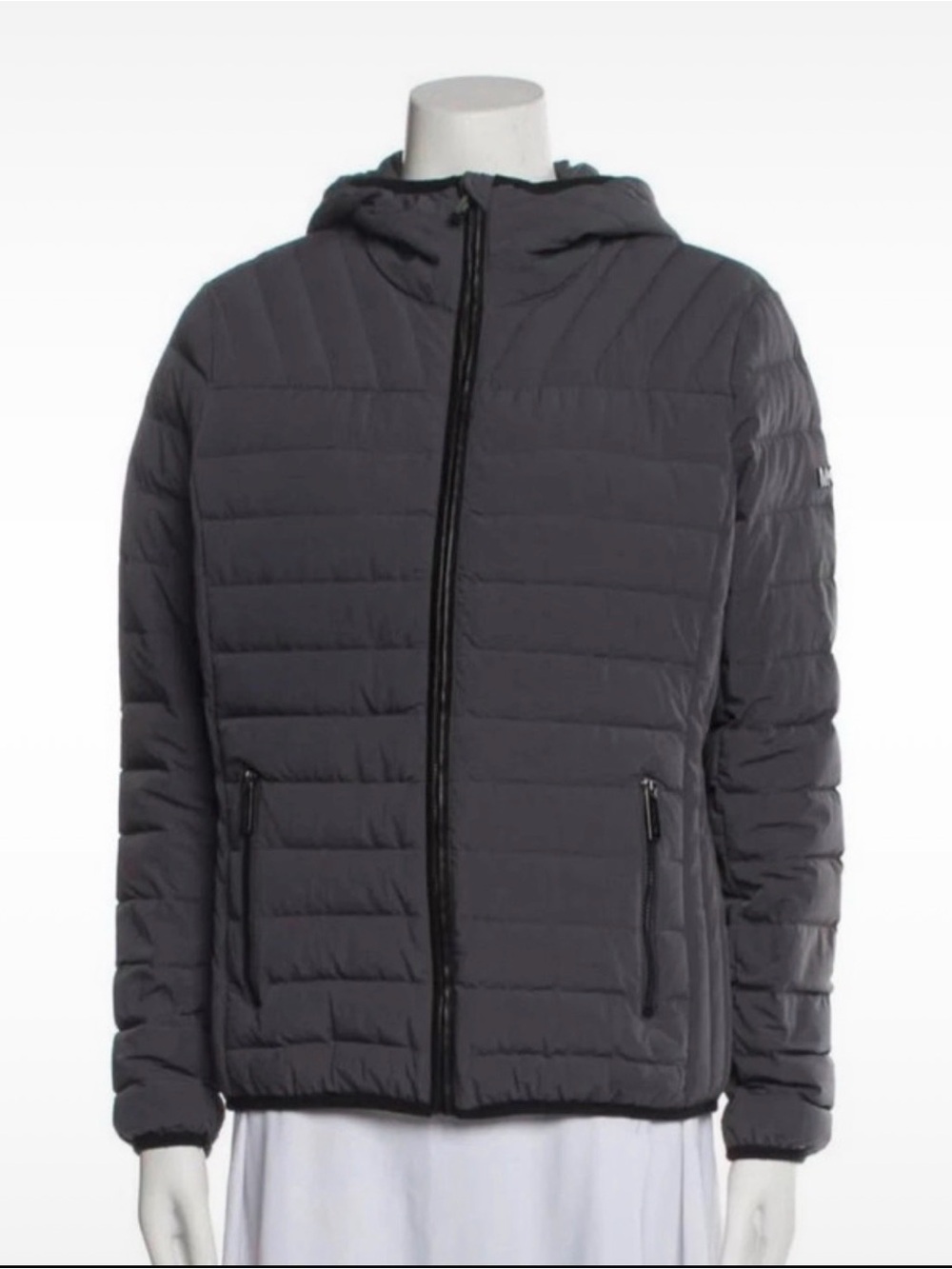 Michael Kors Quilted Hooded Puffer Jacket - Charcoal/Grey size M